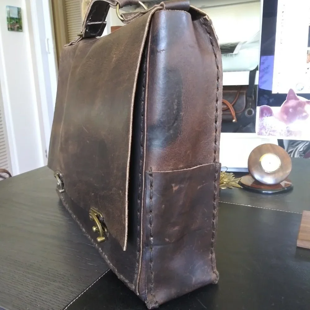 Rustic Leather Messenger Satchel Handstitched